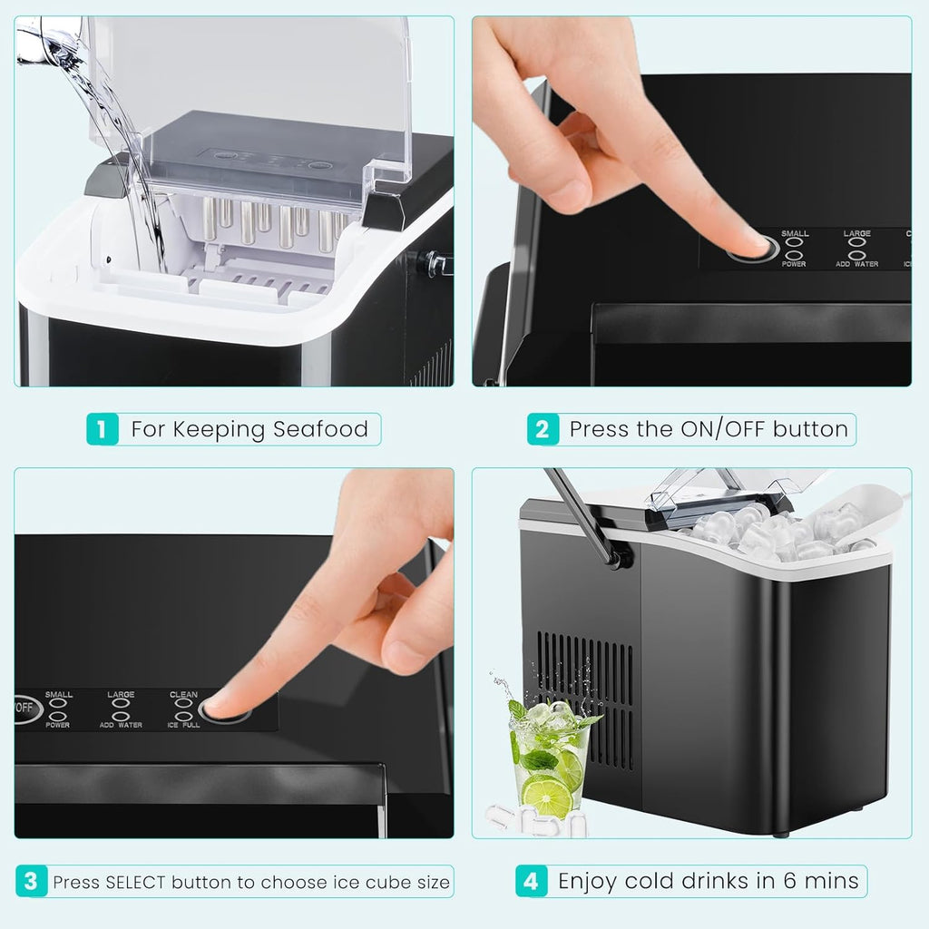 Ice Maker Machine with Handle,26lbs in 24Hrs,9 Ice Cubes in 6 Mins,Auto-Cleaning Portable Ice Maker with Basket