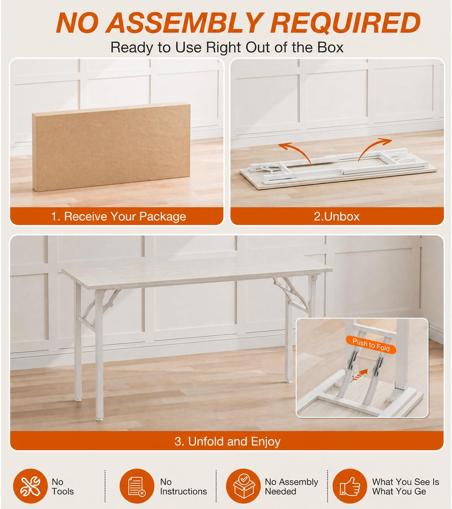 Folding Desk Foldable Table, No Assembly 55.1" Foldable Desk Space-Saving Workstation for Small Space, Computer