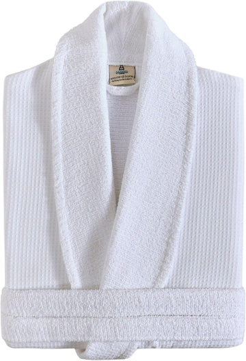 Cotton Waffle Bathrobe, Luxury Spa Hotel Shawl Collar Robe for Women & Men, Plush Terry Inside
