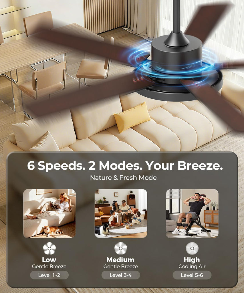 Ceiling Fan with Light,RGBCW Smart 52" Low Profile Ceiling Fan with Light and Remote,Alexa/Google/App Control