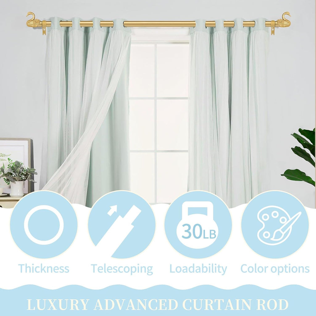 Gold Curtain Rods for Windows,1 Inch Adjustable Curtain Rod,Heavy Duty Window Rods,Decorative