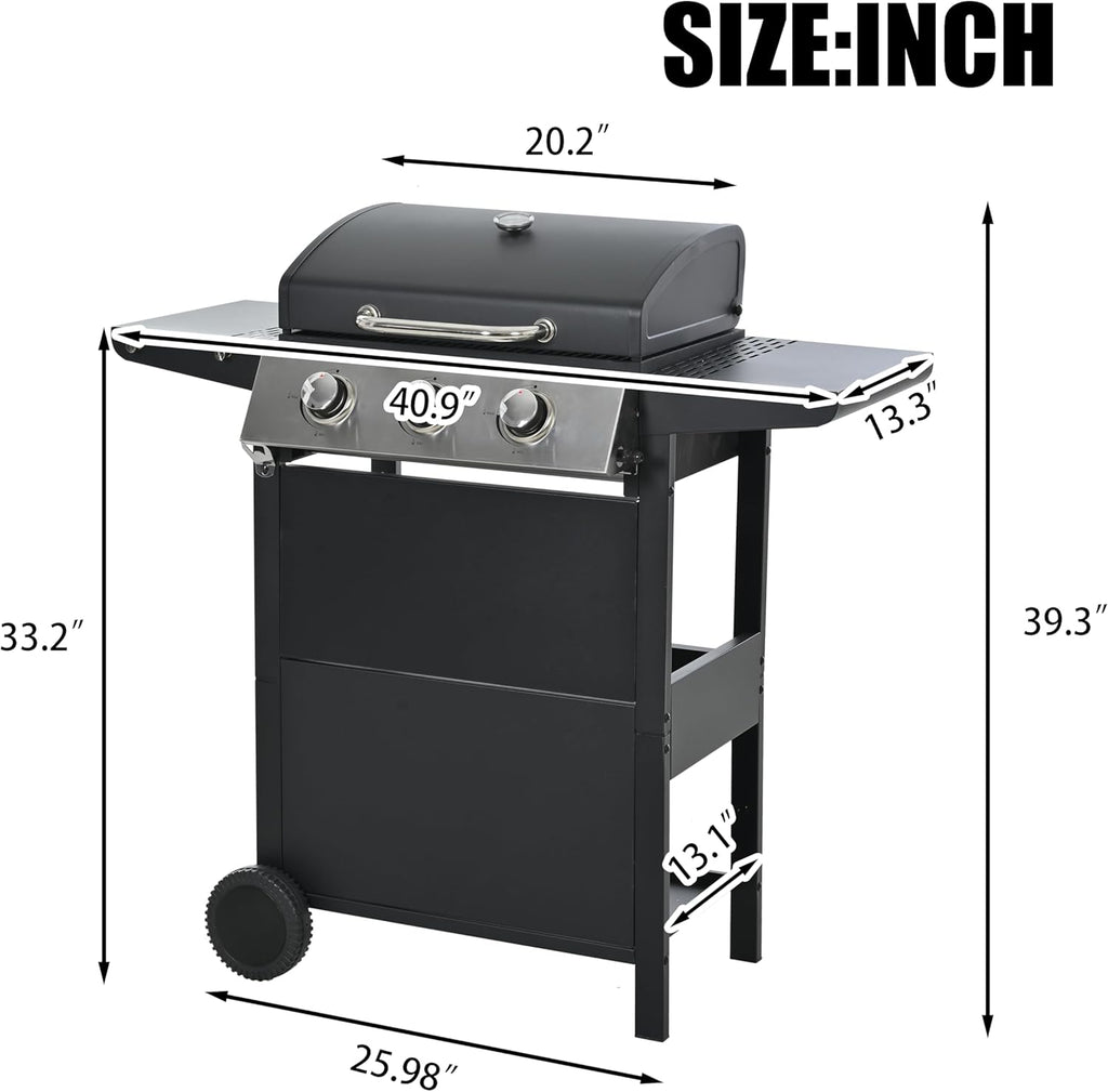 3-Burner Propane Gas Grill, 26,000 BTU Stainless Steel BBQ Grill with Porcelain-Enameled Cooking Grates, Built-In Thermometer, Side Shelf & Wheels for Patio and Backyard