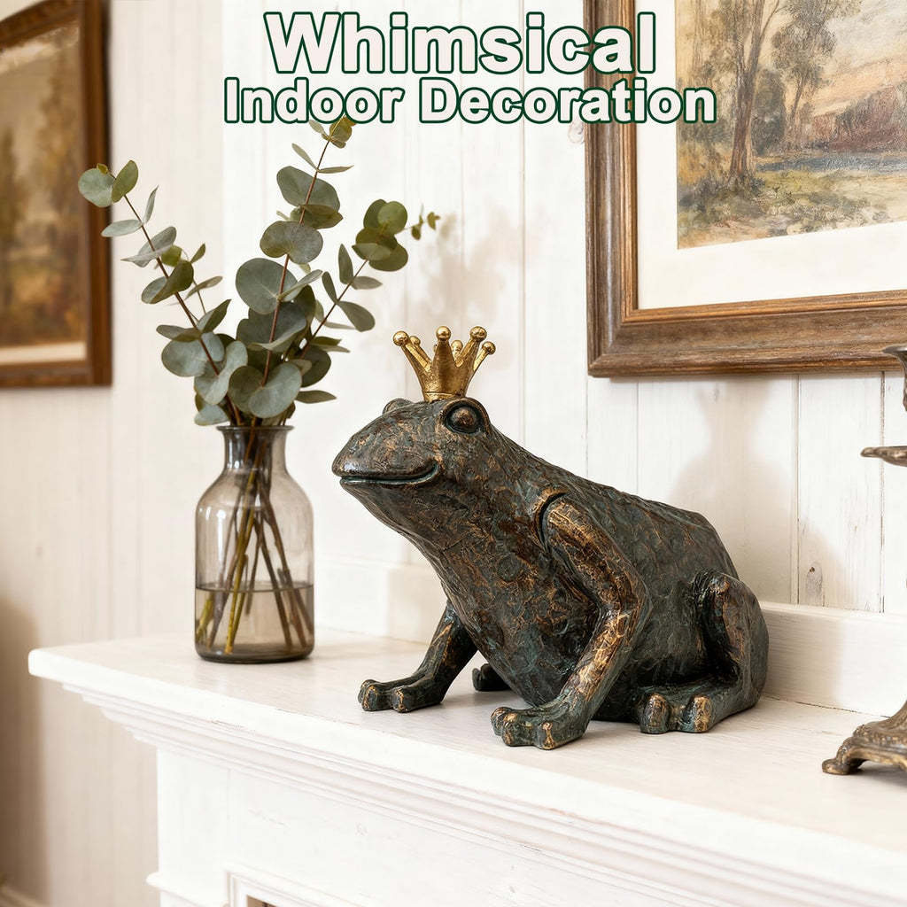 Cle Crouching Frog Prince Garden Statue, Yard Decorations Outdoor Decor, Weather-Resistant Animal Figurines &