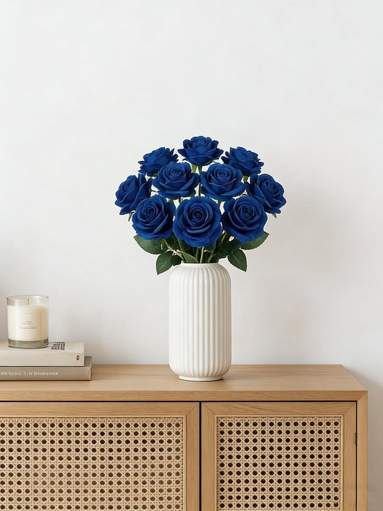 10Pcs 21.2" Artificial Roses with Long Stems (Royal Blue)