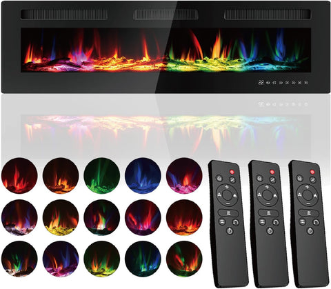 60" Electric Fireplace Insert| Wall Fireplace Electric with 3 Remote Controls |36 Custom Flame Effects