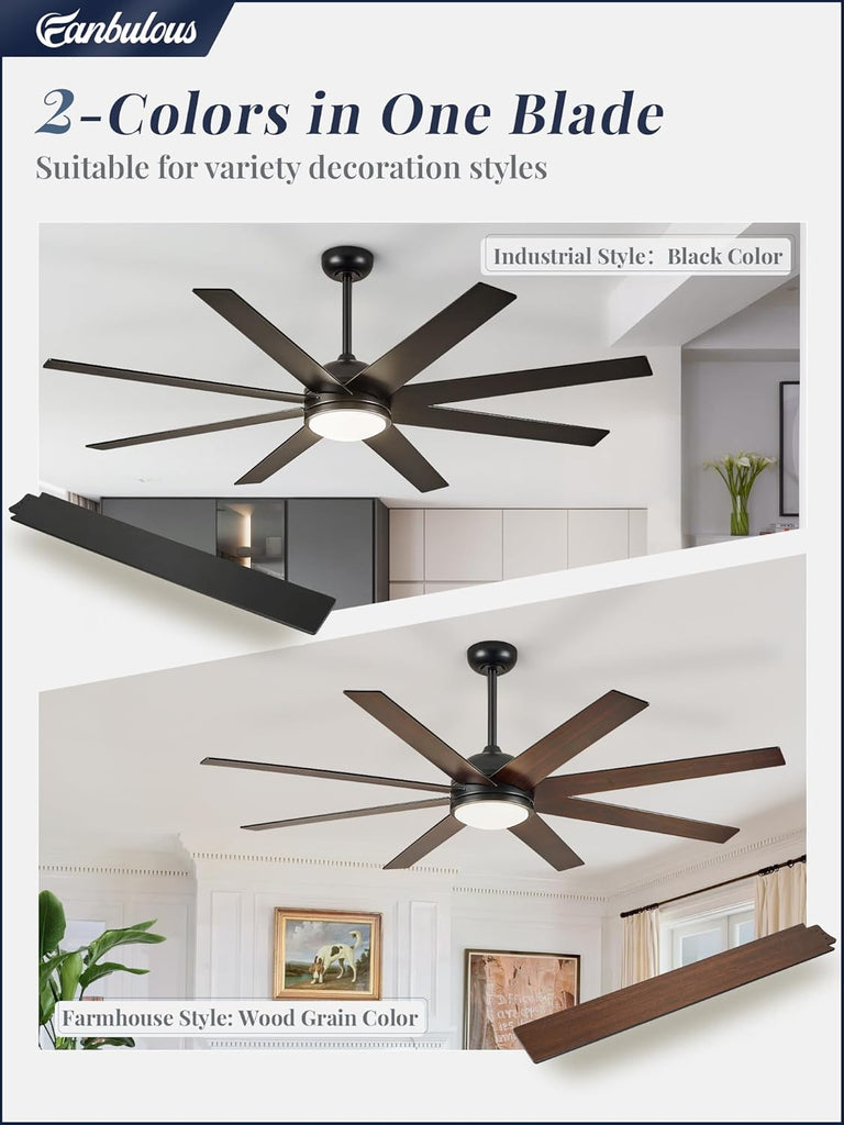 72" Ceiling Fan with LED Light and Remote - Classic Black