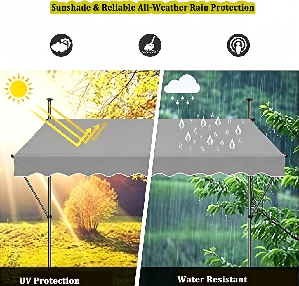 Outdoor Manual Retractable Awning, 13x4FT Patio Awnings Sunshade Shelter, 10x4FT Retractable Patio Sun Shade Canopy