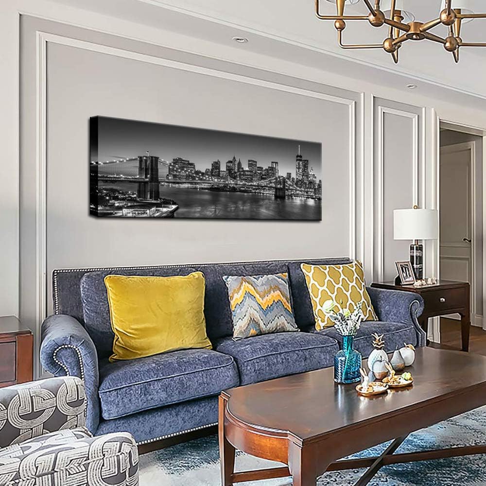 Black and White Brooklyn Bridge Canvas Wall Art New York City Picture Print Manhattan Night Skyline Painting on