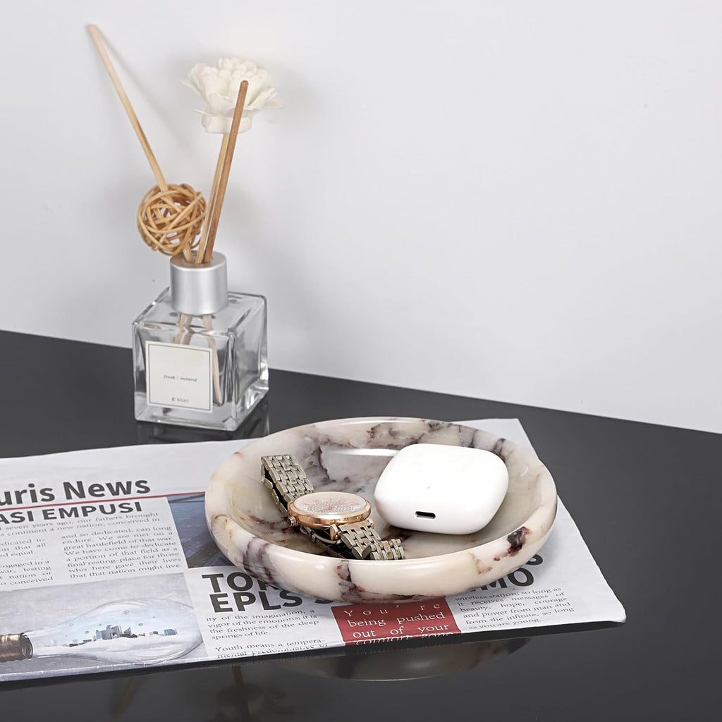 Decorative Key Holder Table Round Key Bowl Marble Nightstand Organizer for Candle Jewelry Tray for Earrings Necklaces