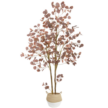 Artificial Eucalyptus Tree 6ft Red Leaves Plant with Basket