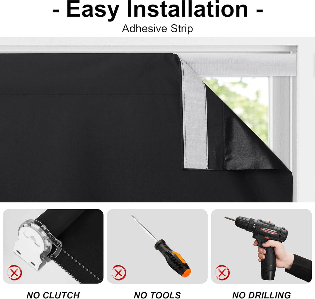 100% Blackout Blinds for Windows, No Drill Roller Shades, Stick On Window Blinds, Cordless Cut to Size with Magnetic