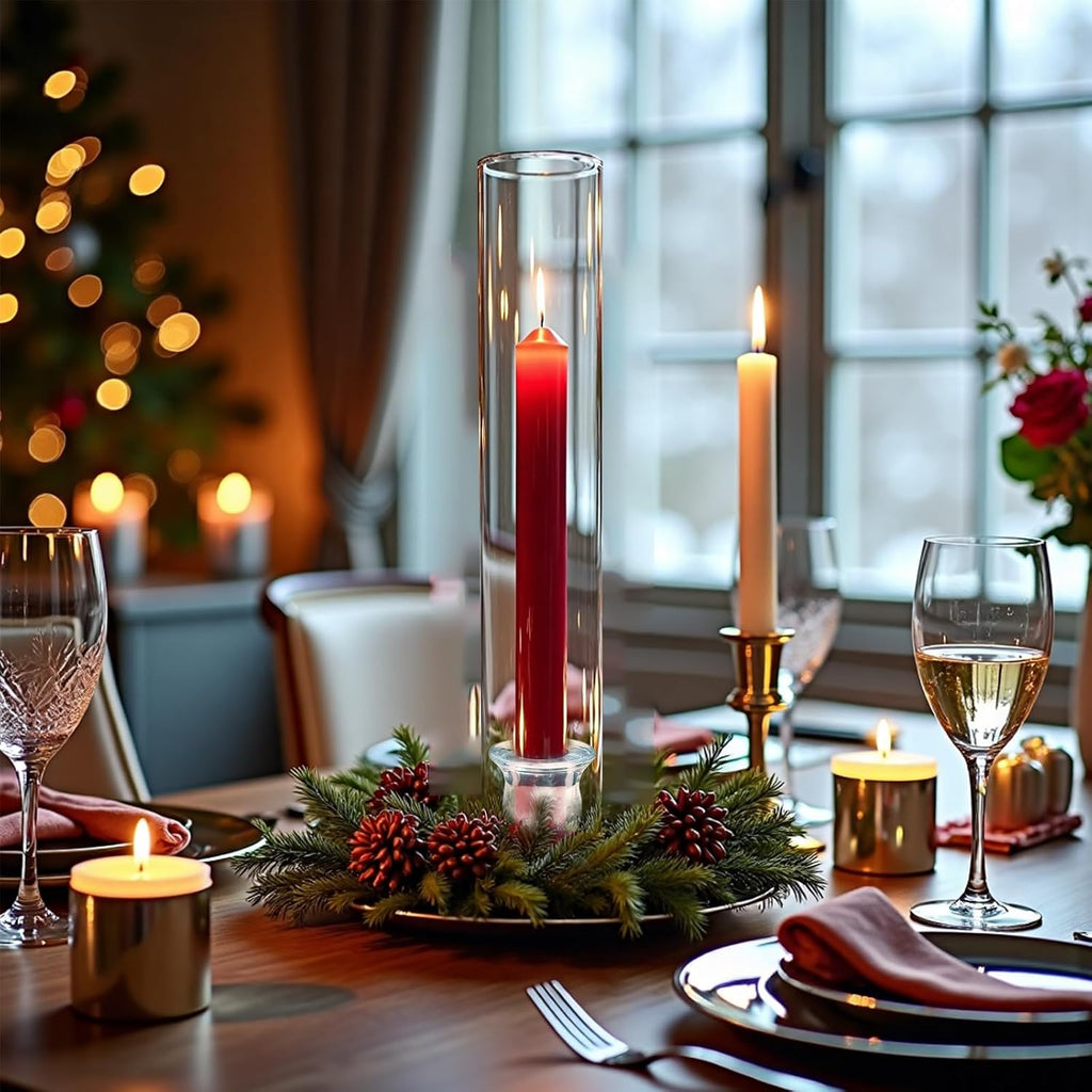 12-Pack Glass Hurricane Candle Holders - 13.78" Tall Clear Open-Ended Cylinders for Pillar Candles - Includes 2.36"