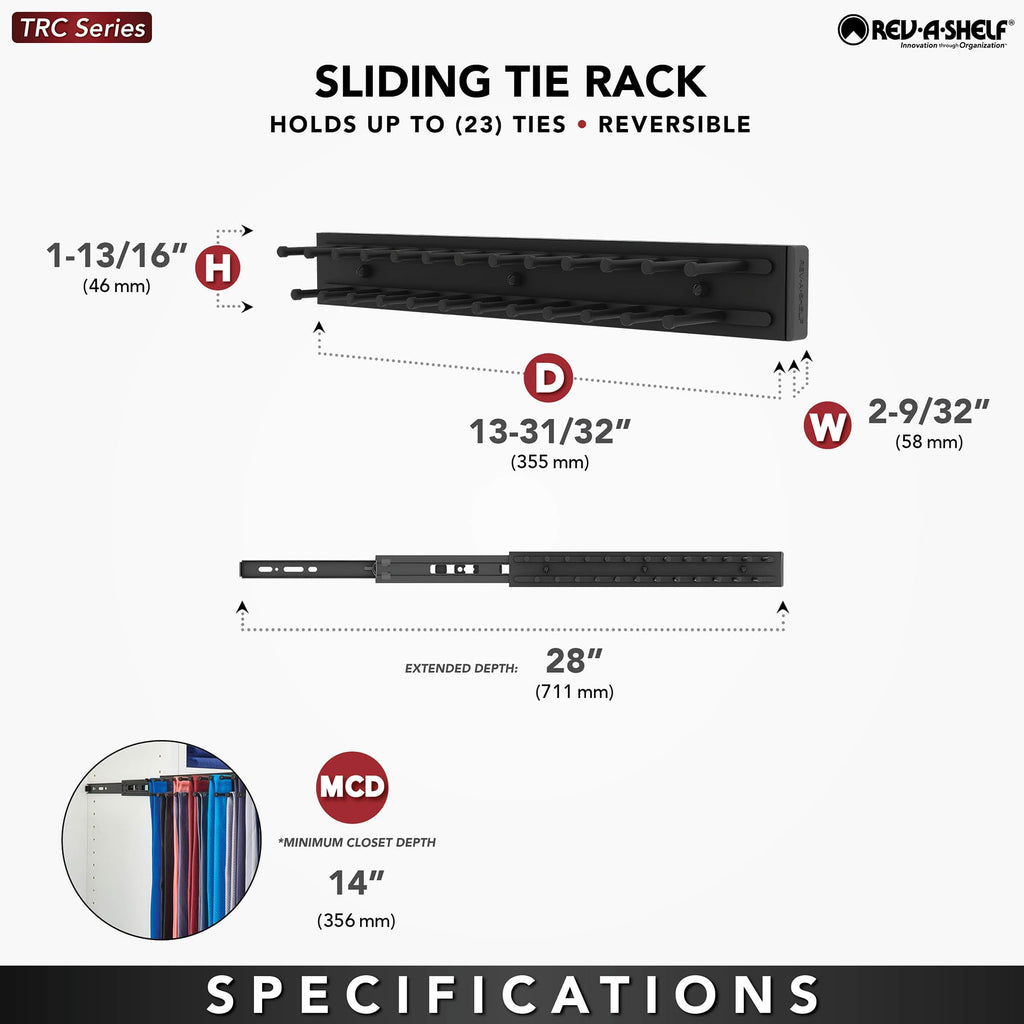 Sliding Tie & Belt Rack for Closets, Min Opening 2.5"W, 2 Pack