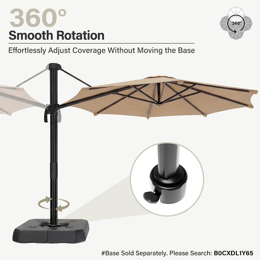 10FT Cantilever Patio Umbrella, 360° Rotation Offset Outdoor Umbrella with Aluminum Frame