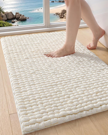 Bathroom Rugs 30x17, Non Slip Washable Chinelle Bath Mat, Cream | Luxury Soft and Thick Bath Rugs, Super Absorbent
