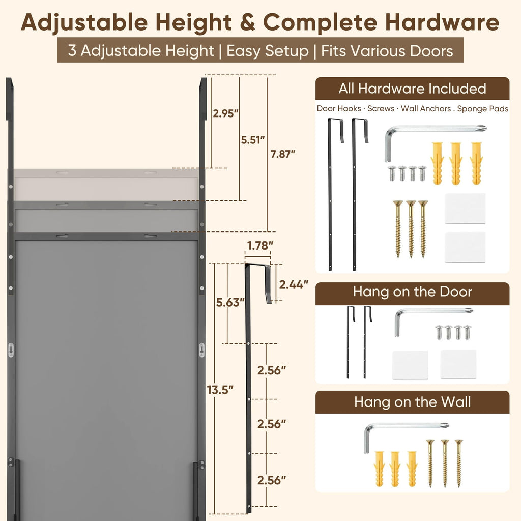 58"×20" Over the Door Full Length Mirror, Black