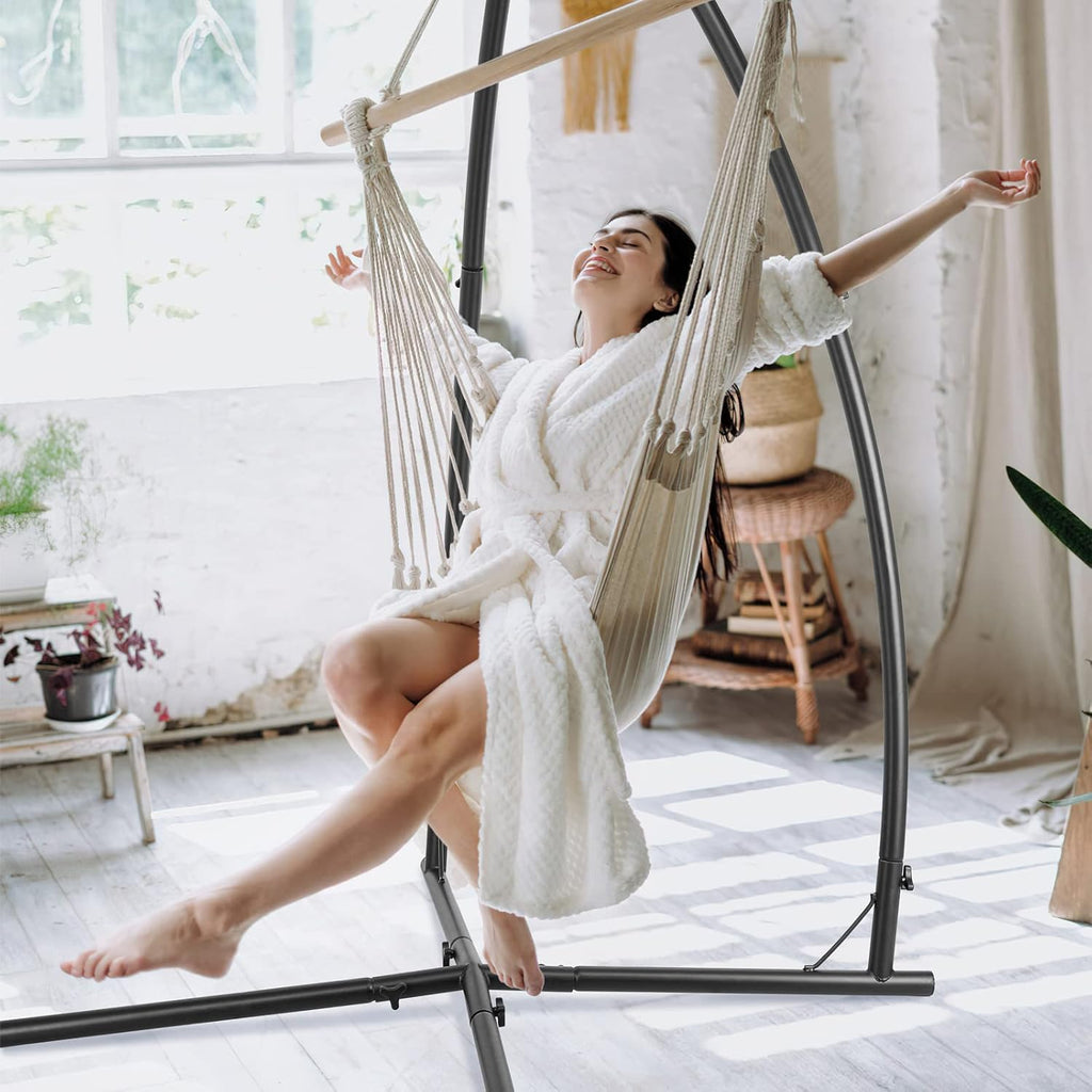 Stand, Hanging Chair C-Stand w/Buckle & Spring Hook | Outdoor Solid Steel Heavy Duty Stands Only Construction, for