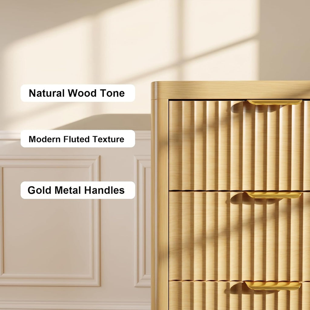 Fluted 47" Tall Dresser with 5 Drawers, Modern Chest of Drawers with Metal Handle & Deep Storage, Wood Closet Clothes