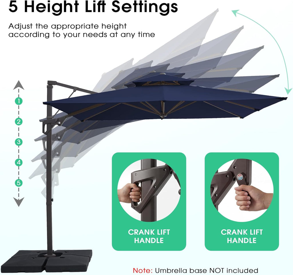 9x9 ft 2-Tier Cantilever Patio Umbrella, Large Square Outdoor Offset Umbrella with Double Top Vent and 360-degree - Navy