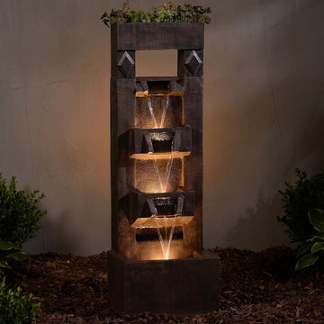 40.9" H 4-Tier Indoor/Outdoor Modern Water Fountain with Led Lights and Pump, Outdoor Freestanding Cascading Waterfall