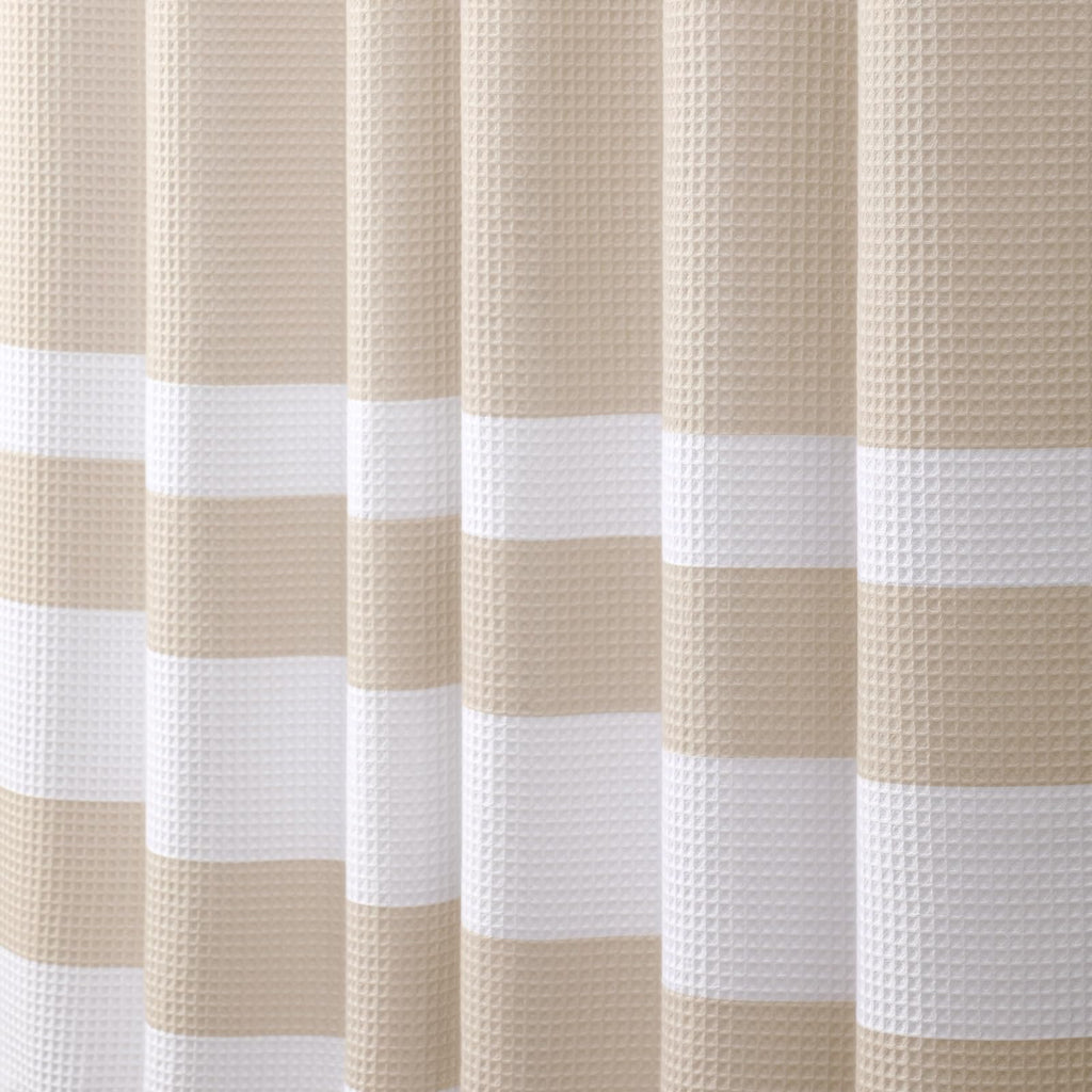 Long Waffle Heavyweight Cotton Fabric Beige Stripe 72Wx84L