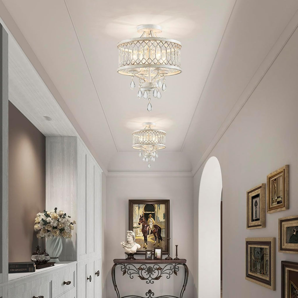 Crystal Ceiling Light Fixture, Modern Semi Flush Mount Ceiling Light, Farmhouse Crystal Chandeliers Light Fixture