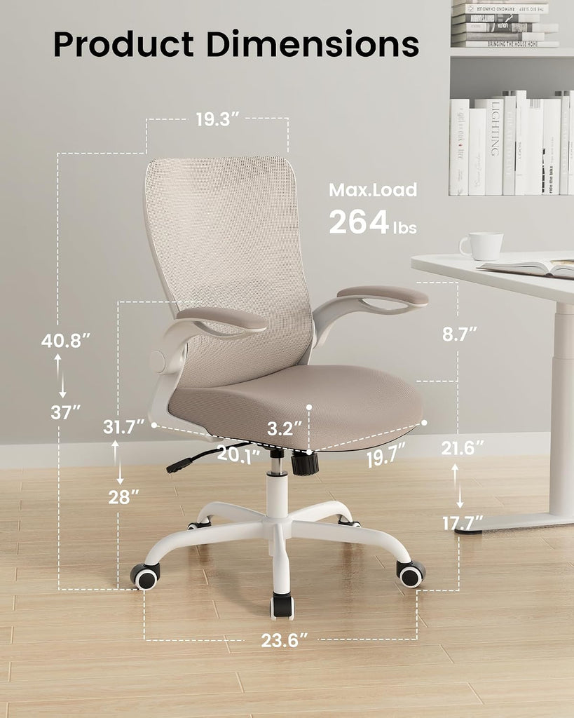 Ergonomic Desk Chair with Adjustable Lumbar Support and Flip up Armrest, Breathable Mesh Computer Chair for Home