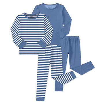 Bamboo Viscose Kid Pajamas Set Boy/Girl Sleepwear(Blue striped,4T)