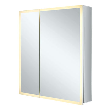 Bathroom Medicine Cabinet, Aluminum, Recessed/Surface Mount, 30" x 30", 2 Door, Mirrored w/LED