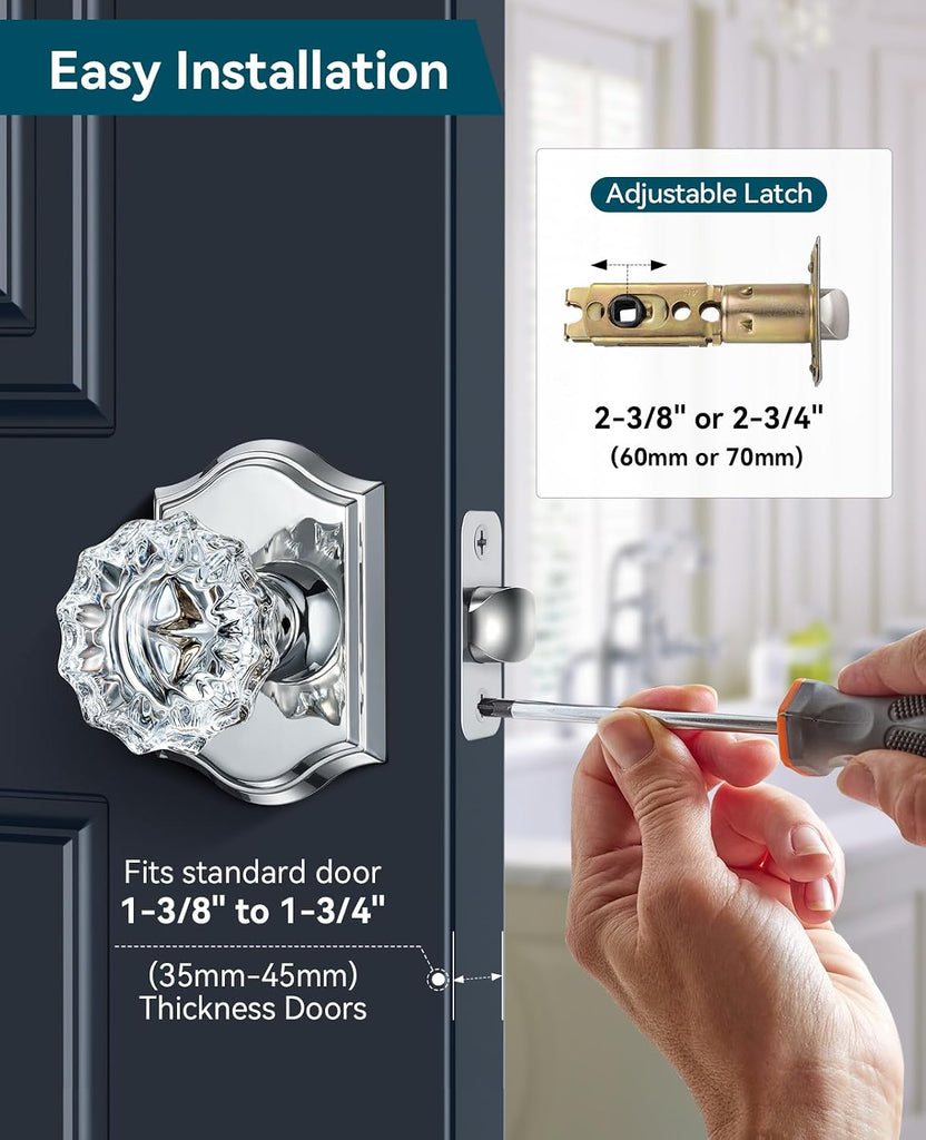 Glass Door Knobs, Passage Polished Chrome Door Knob, 1 Pack