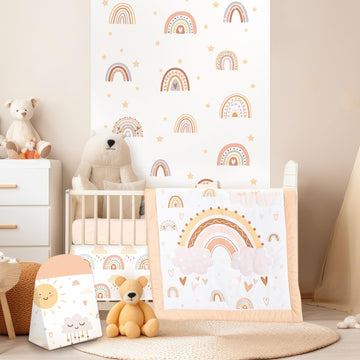 4 Pieces Baby Crib Bedding Set for Girls and Boys, Soft Baby Bedding Set Including Crib Skirt, Comforter, Sheet and