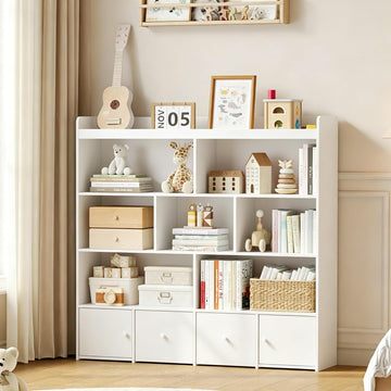 Large Toy Storage Organizer and Kids Bookshelf with 7 Cubes, 2 Sliding Drawers, 2 Magnetic Cabinets, Toy Organizers