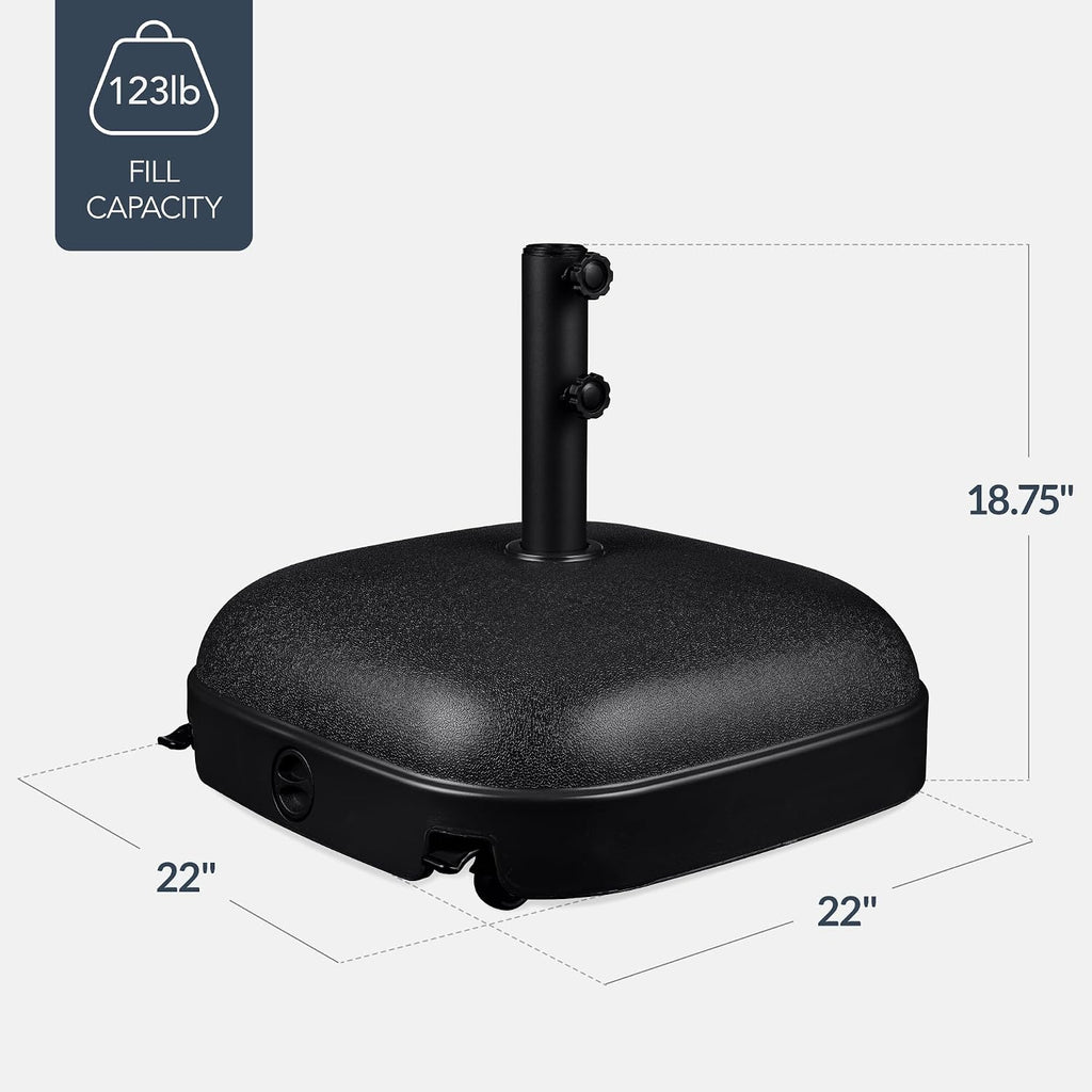 123lb Capacity Fillable Mobile Umbrella Base, Heavy Duty Market Stand Easy to move w/ 4 wheels - Dome Square Black