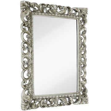 29" x 37" Antique Silver Framed Glass Rectangular Mirror| Vintage Ornate Baroque| Antique Looking, Victorian French