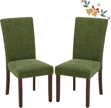 Parsons Dining Chairs Set of 2, Upholstered Nailhead Dining Room Kitchen Side Chair with Thick Cushions and Wood Legs