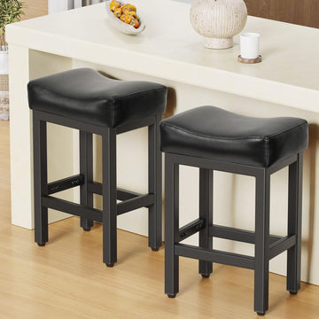 Counter Height Bar Stools Set of 2, 24 Inch Barstools Island Counter, Bonded Leather Kitchen Stools with Thick Saddle