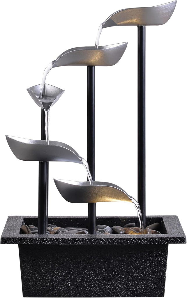 Tabletop Water Fountain, Modern Indoor Waterfall Feature with LED Light, Soothing Zen Desktop Fountain Bedroom