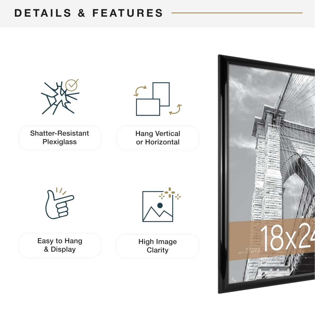 Trendsetter Poster Frame, 18x24, Black High-Gloss, 1-Pack