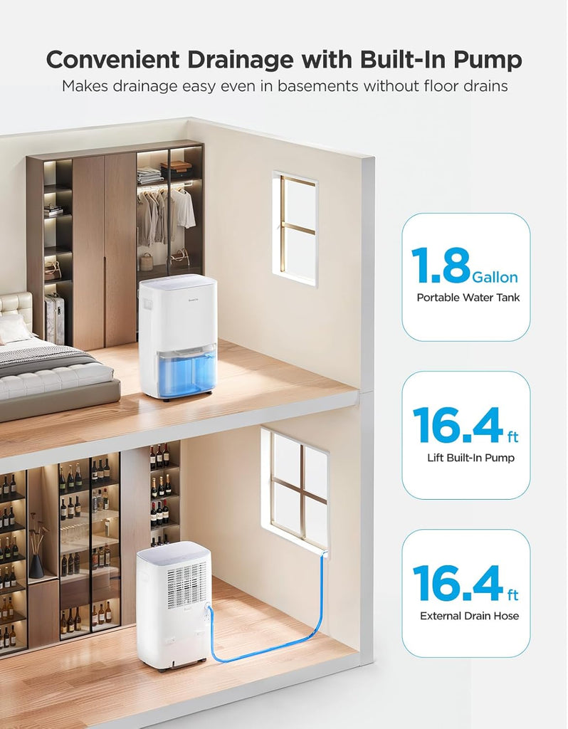 Dehumidifier for Home 4,500 Sq. Ft. 50 to 137 Pint with Pump, Drain Hose