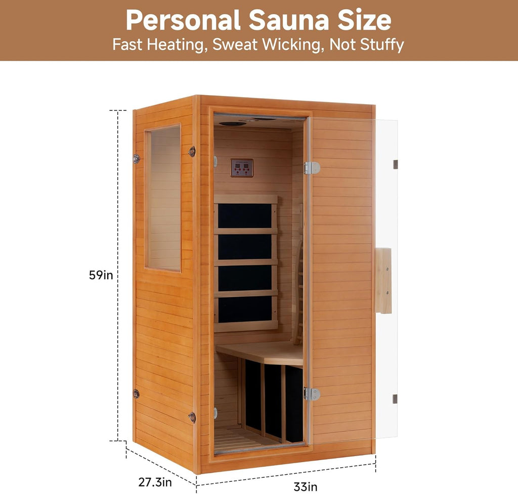 Infrared Sauna Home Sauna, Indoor Far Infrared Saunas for Home, 1 Person Canadian Hemlock Wooden Spa Room