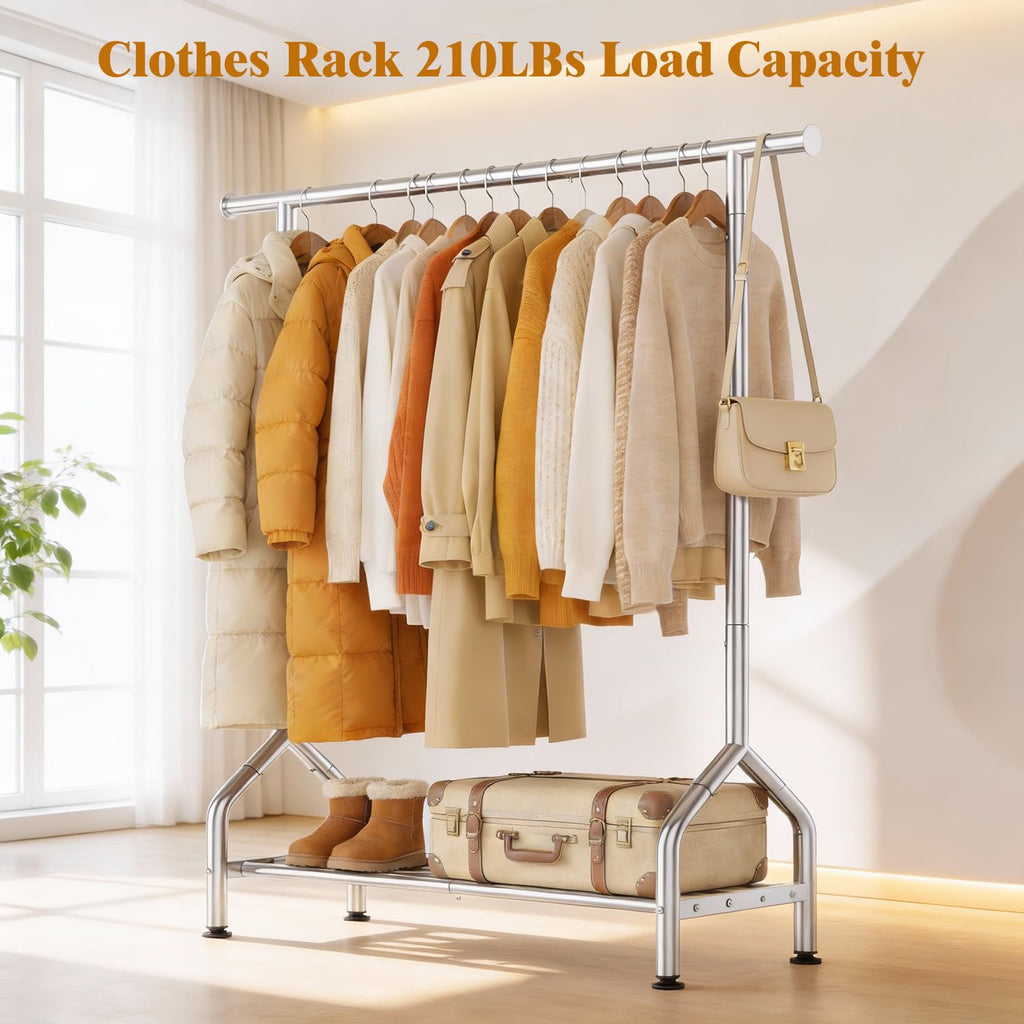 Sturdy Clothing Racks with Shelf, Metal Clothes Rack with Leveling Feet for Hanging Clothes, Freestanding Garment