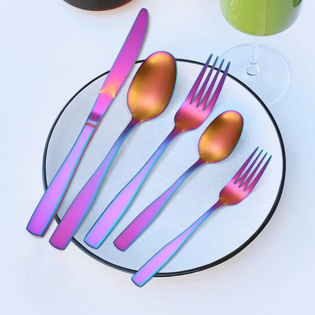 Matte Rainbow Silverware Stainless Steel Flatware Set for 6 Colorful Cutlery Set 30 pieces Include Forks Spoons and