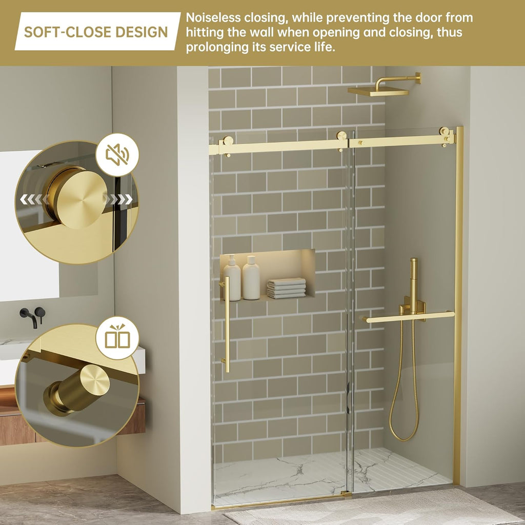 56-60" W x 75" H Frameless Sliding Shower Door, Shower Glass Door with 1/4" Thick Tempered Glass