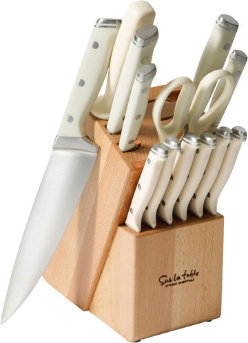 Kitchen Essentials Knife Set with Block, 14-Piece Forged German Steel Kitchen Knives, Beech Wood Block, Chef