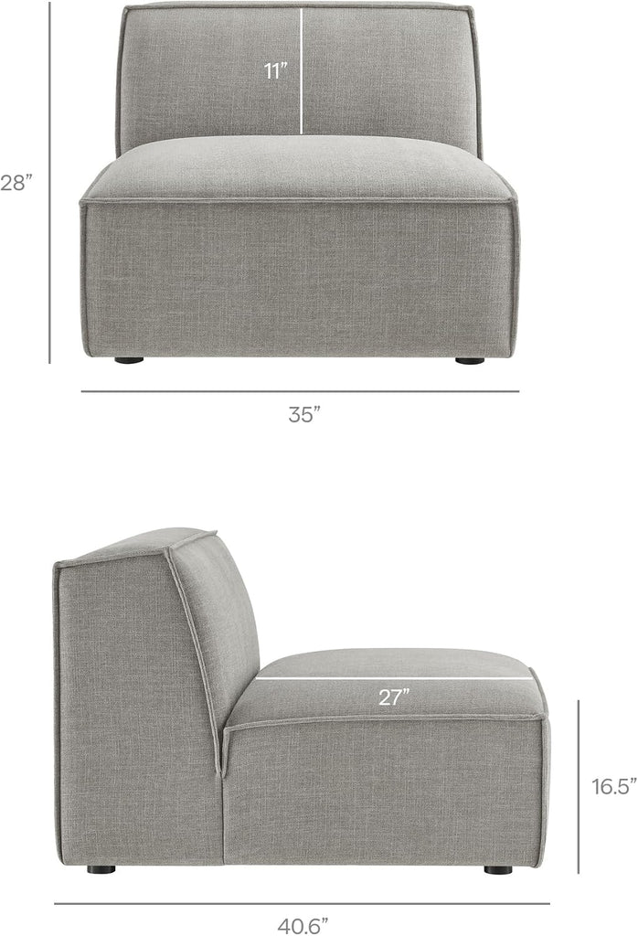 Restore Performance Fabric Upholstered 4-Piece Modular Sofa Set with Ottoman in Pewter - Low Profile Sectional Sofa