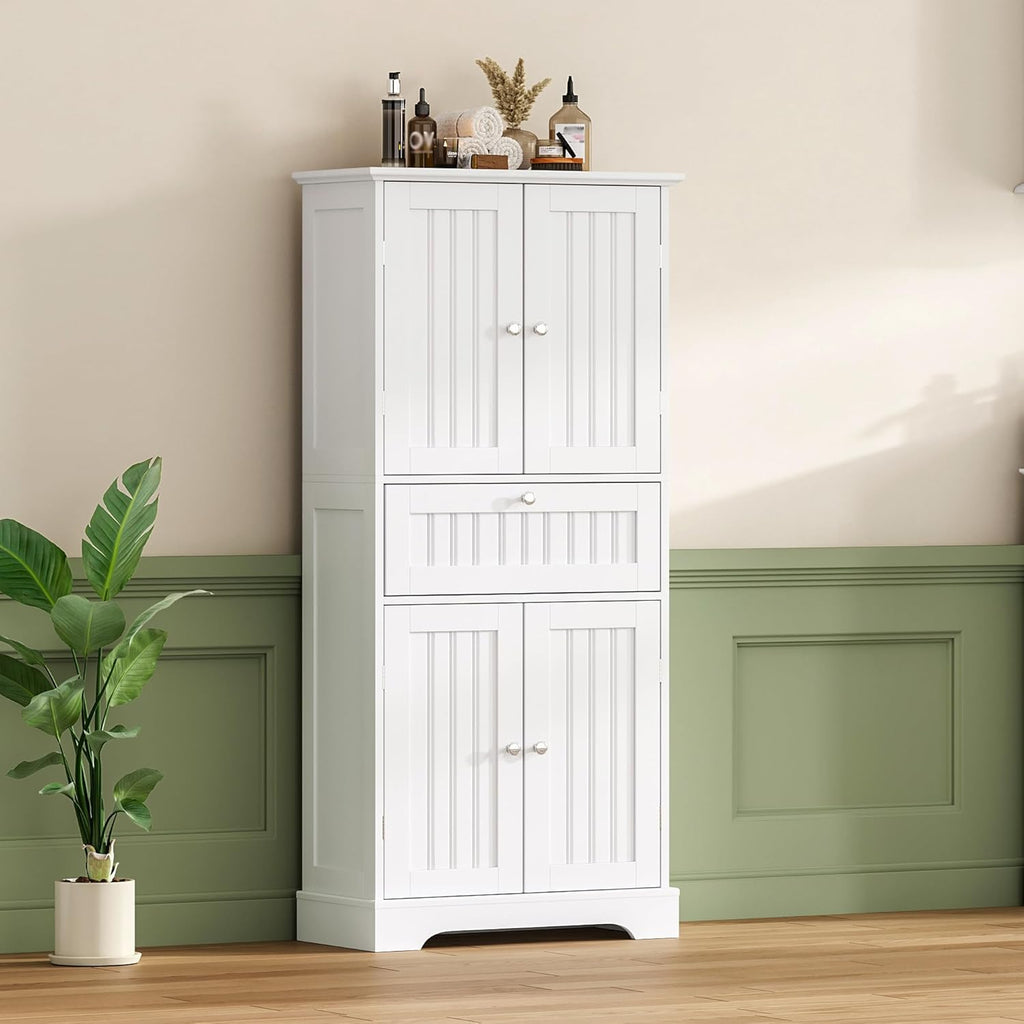 51" H Bathroom Floor Cabinet with Drawers and Adjustable Shelves | Bathroom Storage Cabinet, Freestanding Kitchen