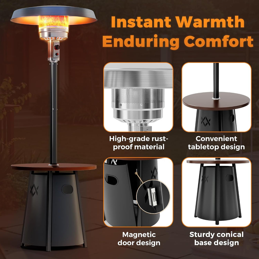 50,000 BTU Outdoor Heaters with Round Table Design, Premium 304 Stainless Steel Burner, Triple Protection System