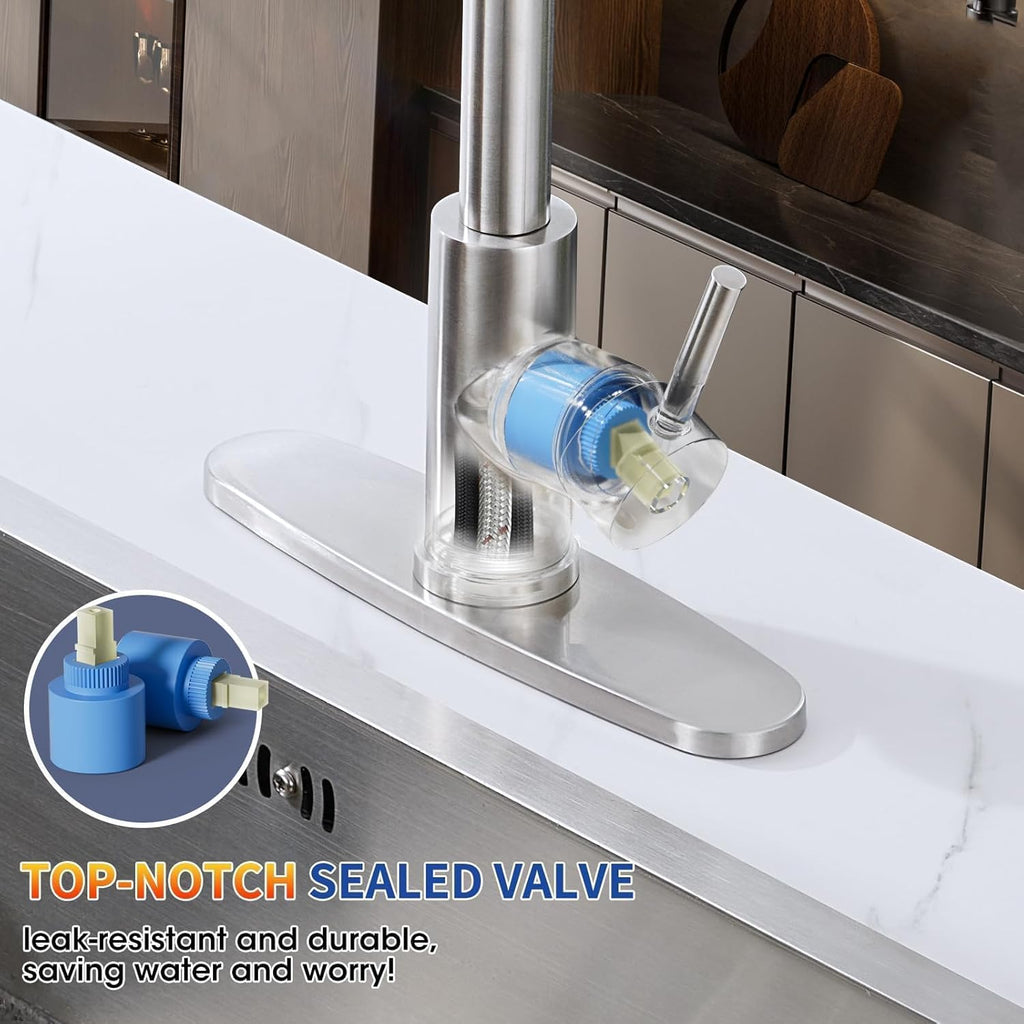 Kitchen Faucets with Pull Down Sprayer, Brushed Nickel High Arc Single Handle Stainless Steel Sink Faucet for 1 or 3