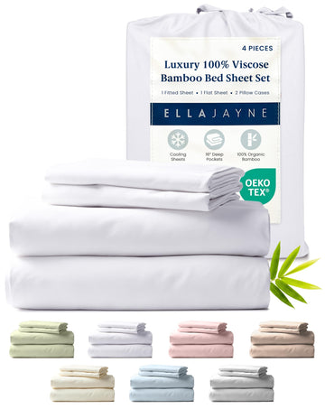 Viscose Derived from Bamboo Sheets Set (4 Pieces) Queen Size, Ultra Soft & Luxuriously Cooling, Eco-Friendly Queen