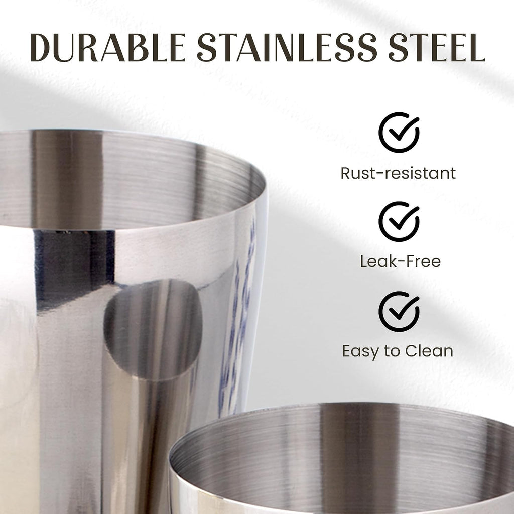 All-in-One Stainless Steel Cocktail Shaker Kit with 24 oz Cobbler Shaker, Includes Strainer, Muddler, Spoon, Jiggers
